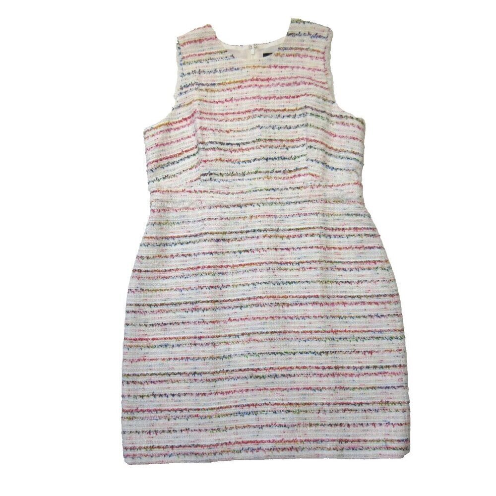 NWT J.Crew Sheath in Ivory Rainbow Multi Tweed Sleeveless Fringe Dress 18